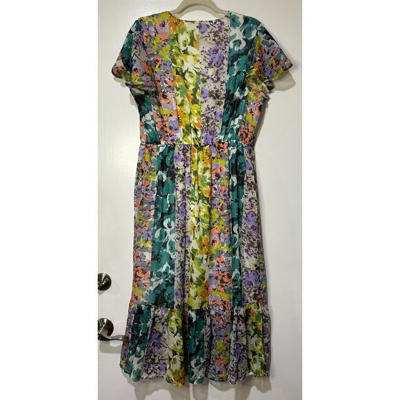 Parker & Rowe Faux Wrap Crystal Youryu Dress Floral Print Size Large NWT Vibrant - Picture 10 of 15